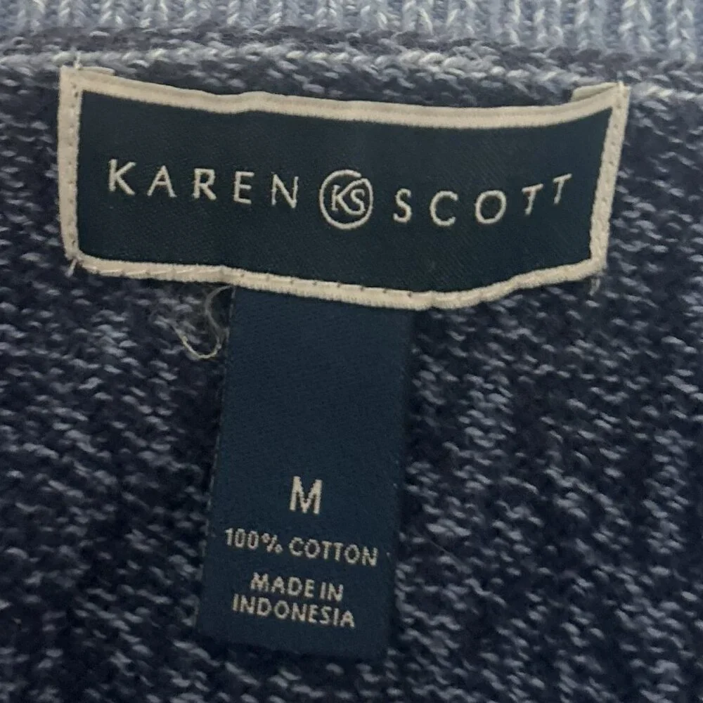 Karen Scott Blue Patchwork Cable Knit Sweater - Picture 4 of 5